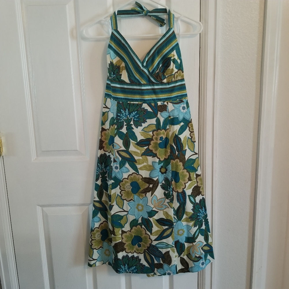 R&K Green and Blue Floral Halter Dress